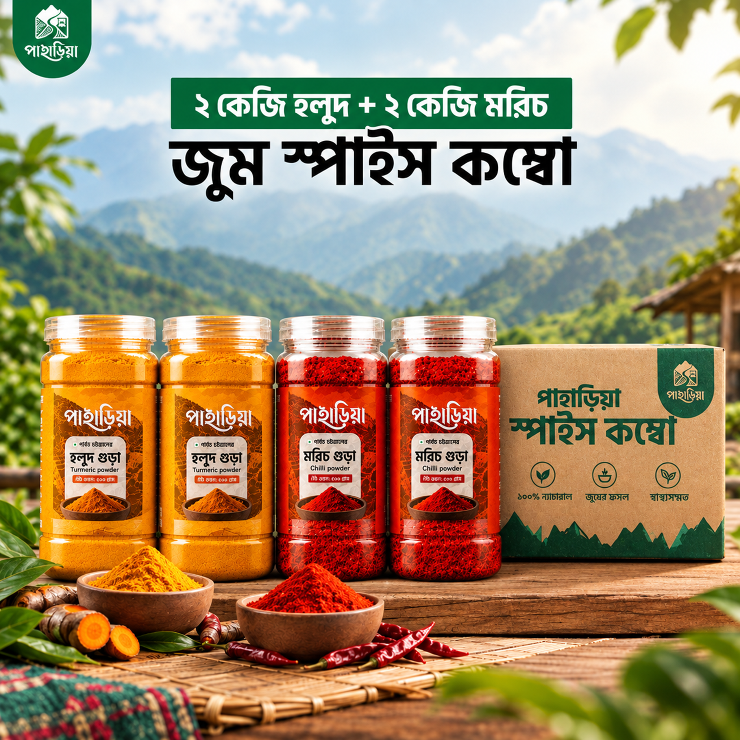 পাহাড়িয়া জুম স্পাইস কম্বো( ২ কেজি হলুদ & ২ কেজি মরিচ)